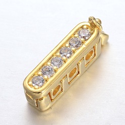 Golden Rectangle Brass Micro Pave Cubic Zirconia Twister Clasps, Cadmium Free & Lead Free, Golden, 19x5x7mm, Hole: 1.5mm