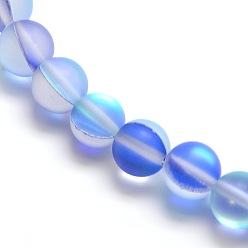 Blue Synthetic Moonstone Beads Strands, Holographic Beads, Half AB Color Plated, Frosted, Round, Blue, 6mm, Hole: 1mm, about 60pcs/strand, 15 inch