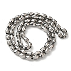 Silver Electroplate Glass Beads Strands, Full Silver Plated, Faceted, Oval, Silver, 6x4mm, Hole: 1mm, about 65pcs/strand, 16 inch