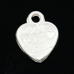 Silver Tibetan Style Alloy Pendants, Cadmium Free & Nickel Free & Lead Free, Valentine's Day, Heart with Made with Love, Silver Color Plated, 12.2x10x1.8mm, Hole: 2mm