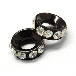 Crystal Alloy Rhinestone European Bead Spacers, Large Hole Beads, Donut, Crystal, Gunmetal, 10x3.5mm, Hole: 4.5mm