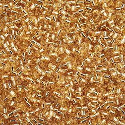 Золотистый Стеклярус, серебряная линия, золотые, 1.8~2.2x1.8~2 мм, отверстие : 0.8~0.9 мм, Около 15000 шт / фунт