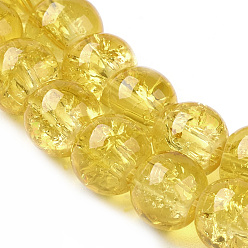 Gold Spray Painted Crackle Glass Beads Strands, Round, Gold, 6mm, Hole: 1.3~1.6mm, about 133pcs/strand, 31.4 inch