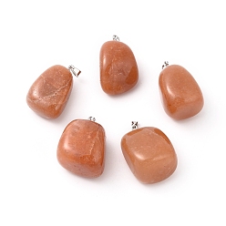 Red Aventurine Natural Red Aventurine Pendants, with Platinum Tone Brass Findings, Nuggets, 23~30x13~22x12~20mm, Hole: 5x3mm