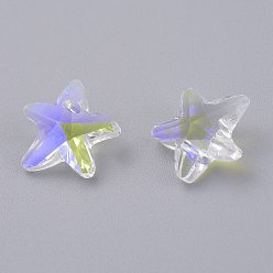 Clear Faceted Glass Charms, Starfish, Clear, 14x15x7mm, Hole: 1.4mm