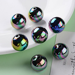 Noir Perles acryliques opaques, de couleur plaquée ab , ronde, noir, 20x19mm, Trou: 2~3mm, environ111 pcs / 500 g