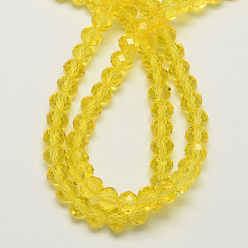 Yellow Handmade Glass Beads, Faceted Rondelle, Yellow, 12x8mm, Hole: 1mm, about 72pcs/strand