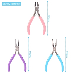 Stainless Steel Color Tri-color Polished Pliers Set, with Bent Nose Plier, Chain Nose Plier & End Cutting Plier, Stainless Steel Color, 18.3x16.5x1.5cm, 3pcs/set