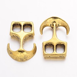 Antique Golden Tibetan Style Alloy Hook Clasps, For Leather Cord Bracelets Making, Anchor, Cadmium Free & Lead Free, Antique Golden, 23x16x4mm, Hole: 5x4mm, about 380pcs/1000g