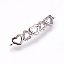 Platinum Brass Micro Pave Cubic Zirconia Links, Heart, Clear, Platinum, 33x6x1.5mm, Hole: 1.2mm