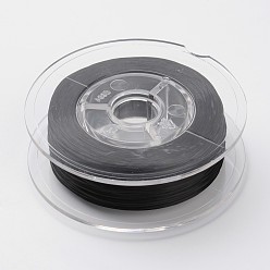 Black Japanese Eco-Friendly Dyed Flat Elastic Crystal String, Elastic Beading Thread, for Stretch Bracelet Making, Flat, Black, 0.6mm, about 60m/roll(65.62yards/roll)