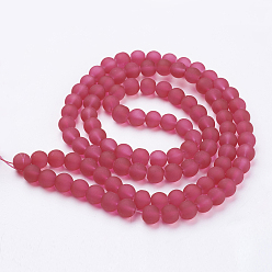 Crimson Transparent Glass Bead Strands, Frosted, Round, Crimson, 8mm, Hole: 1~1.6mm, about 99pcs/strand, 31.4 inch