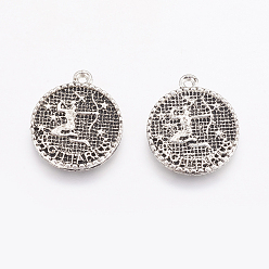 Constellation Tibetan Style Alloy Pendants, Flat Round with Constellation/Zodiac Sign, Antique Silver, Mixed, 19x16x2mm, Hole: 1.5mm