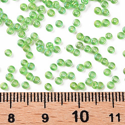 Lawn Green 12/0 Grade A Round Glass Seed Beads, Transparent Colours Rainbow, Lawn Green, 12/0, 2x1.5mm, Hole: 0.9mm, about 30000pcs/bag