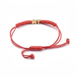 Red Unisex Adjustable Korean Waxed Polyester Cord Braided Bead Bracelets, Red String Bracelets, with Brass Beads, Heart, Real 18K Gold Plated, Red, 2.2~7.8cm