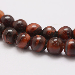 Tiger Eye Natural Tiger Eye Bead Strands, Grade AB, Round, Dyed & Heated, 4mm, Hole: 1mm, about 88pcs/strand, 14.9 inch~15.5 inch