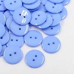 Cornflower Blue Acrylic Sewing Buttons, Plastic Buttons for Costume Design, 2-Hole, Dyed, Flat Round, Cornflower Blue, 17x2mm, Hole: 1mm