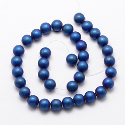 Blue Plated Electroplate Non-magnetic Synthetic Hematite Beads Strands, Matte Style, Round, Blue Plated, 10mm, Hole: 2mm, about 40pcs/strand, 15.7 inch