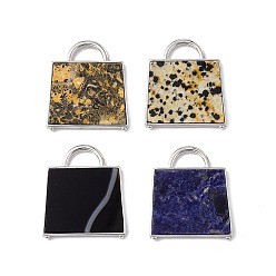 Mixed Stone Natural Mixed Stone Pendants, Handbag Charms, with Rack Plating Platinum Tone Brass Findings, Cadmium Free & Lead Free, 34x29.5x3mm, Hole: 6x11mm