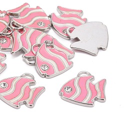 Pearl Pink Alloy Enamel Pendants, with Rhinestone, Lead Free and Cadmium Free, Butterflyfish, Platinum, Pearl Pink, 19x20x2mm, Hole: 3mm