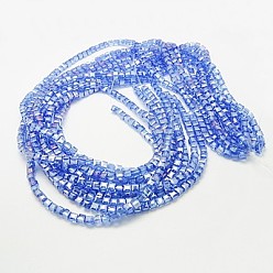 Cornflower Blue Electroplate Glass Beads Strands, AB Color Plated, Faceted, Cube, Cornflower Blue, 3x3x3mm, Hole: 1mm