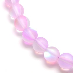 Pearl Pink Synthetic Moonstone Beads Strands, Holographic Beads, Half AB Color Plated, Frosted, Round, Pearl Pink, 6mm, Hole: 1mm, about 60pcs/strand, 15 inch