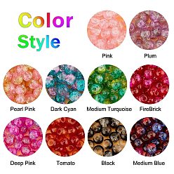 Mixed Color Round Transparent Crackle Glass Beads, Mixed Color, 4mm, Hole: 1.3mm, about 1500~1550pcs/box