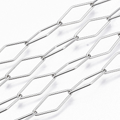 Stainless Steel Color 201 Stainless Steel Rhombus Link Chains, Soldered, Stainless Steel Color, 20x8x1mm, about 39.37 inch(1m)/strand
