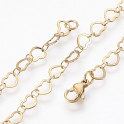 Golden Ion Plating(IP) 304 Stainless Steel Chain Bracelets, with Lobster Claw Clasps, Heart, Golden, 8-1/8 inch(20.5cm)