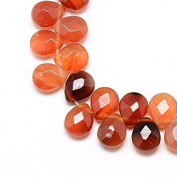 Natural Agate Dyed Natural Carnelian Gemstone Beads Strands, Top Drilled Beads, Faceted, Teardrop, 12x9~10x6mm, Hole: 1mm, about 30pcs/strand, 11.81 inch