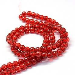 FireBrick Baking Painted Transparent Crackle Glass Round Bead Strands, FireBrick, 8.5~9mm, Hole: 1.5mm, about 105pcs/strand, 31.8 inch