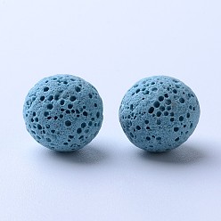 Bleu Clair Perles de pierre de lave naturelle non cirées, pour perles d'huile essentielle de parfum, perles d'aromathérapie, teint, ronde, sans trou, bleu clair, 8~9mm