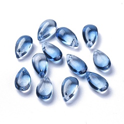 Bleu Bleuet Charms en verre transparent, teints et chauffée, larme, bleuet, 13.5x8x5.5mm, Trou: 1mm