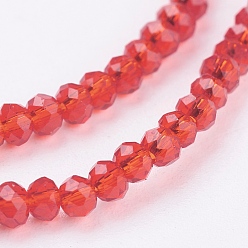 Rouge Chapelets de perles en verre transparentes  , facette, rondelle, rouge, 3x2mm, Trou: 0.5mm, Environ 160~165 pcs/chapelet, 15.35 pouces ~ 15.75 pouces (39~40 cm)