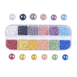 Mixed Color 12 Colors Pearlized Plated Handmade Porcelain Cabochons, Half Round/Dome, Mixed Color, 3x1mm, about about 410~420pcs/compartment, 4920~5040pcs/box