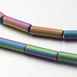 Mixed Color Electroplate Non-magnetic Synthetic Hematite Bead Strands, Frosted, Tube, Mixed Color, 8x2mm, Hole: 1mm, about 50pcs/strand, 15.7 inch