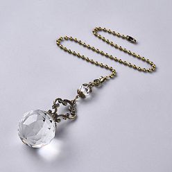 Clear Faceted Glass Round Big Pendant Decorations, with Tibetan Style Alloy Findings, Clear, 410mm