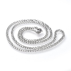 Stainless Steel Color 201 Stainless Steel Curb Chain Necklace, with Lobster Claw Clasps, Stainless Steel Color, 19.6 inch(50cm), 3mm