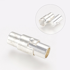 Silver Brass Locking Tube Magnetic Clasps, Column, Silver Color Plated, 15x6mm, Hole: 4mm