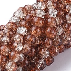 Saddle Brown Baking Painted Crackle Glass Bead Strands, Two Tone, Round, Saddle Brown, 8mm, Hole: 1.3~1.6mm, about 100pcs/strand, 31.4 inch
