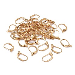 Real 18K Gold Plated Brass Leverback Earring Findings, with Loop, Long-Lasting Plated, Real 18K Gold Plated, 15.5x10x1.5mm, Hole: 1.5mm, Pin: 0.7mm