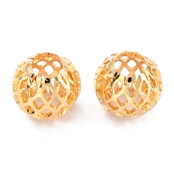 Real 24K Gold Plated Long-Lasting Plated Hollowed Brass Beads, Filigree Beads, Round, Real 24K Gold Plated, 9.5x9mm, Hole: 4.5mm