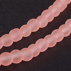 Light Salmon Transparent Glass Bead Strands, Frosted, Round, Light Salmon, 4mm, Hole: 1.1~1.6mm, about 200pcs/strand, 31.4 inch