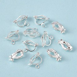 Silver Brass Clip-on Earring Findings, for Non-Pierced Ears, Silver Color Plated, 13x6x7mm, Hole: 1mm