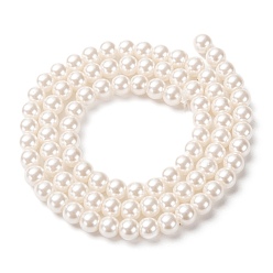 Blanc Floral Brins de perles de verre teints écologiques, Grade a, ronde, cordon en coton fileté, floral blanc, 6mm, Trou: 1.2~1.5mm, Environ 70 pcs/chapelet, 15.7 pouce