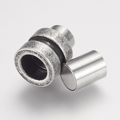 Argent Antique 304 fermoirs magnétiques en acier inoxydable avec extrémités à coller, colonne, argent antique, 16x10mm, Trou: 6mm