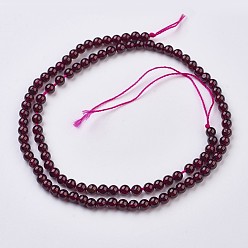 Garnet Natural Garnet Beads Strands, Round, 4mm, Hole: 0.5mm, about 98pcs/strand, 15.5 inch(39.5cm)
