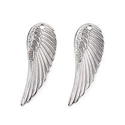 Stainless Steel Color 304 Stainless Steel Pendants, Wing, Stainless Steel Color, 31.5x11x2mm, Hole: 1.2mm
