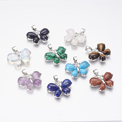 Mixed Stone Natural & Synthetic Mixed Stone Pendants, Butterfly, with Brass Finding, Platinum, 24x30x7.5mm, Hole: 4x7.5mm