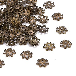 Antique Bronze Iron Bead Caps, Cadmium Free & Lead Free, Flower, Multi-Petal, Antique Bronze, 6x1mm, Hole: 1mm